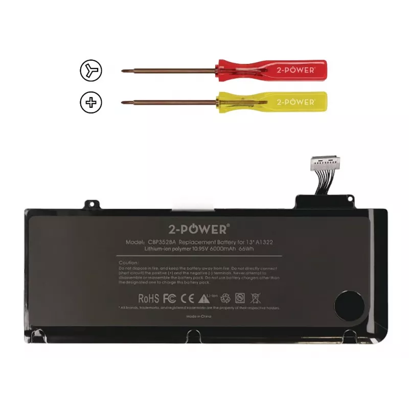 2-Power 10.95V 6000mAh Li-Polymer akumulators portatīvajam datoram, Apple MacBook Pro 13 collu A1278, 2009. gada vidus (EMC2326)