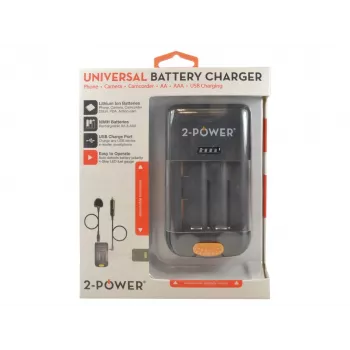 2-Power universālais kameras akumulatora lādētājs, mazumtirdzniecības iepakojumā, litija jonu (Li-Ion), AA, AAA, nē