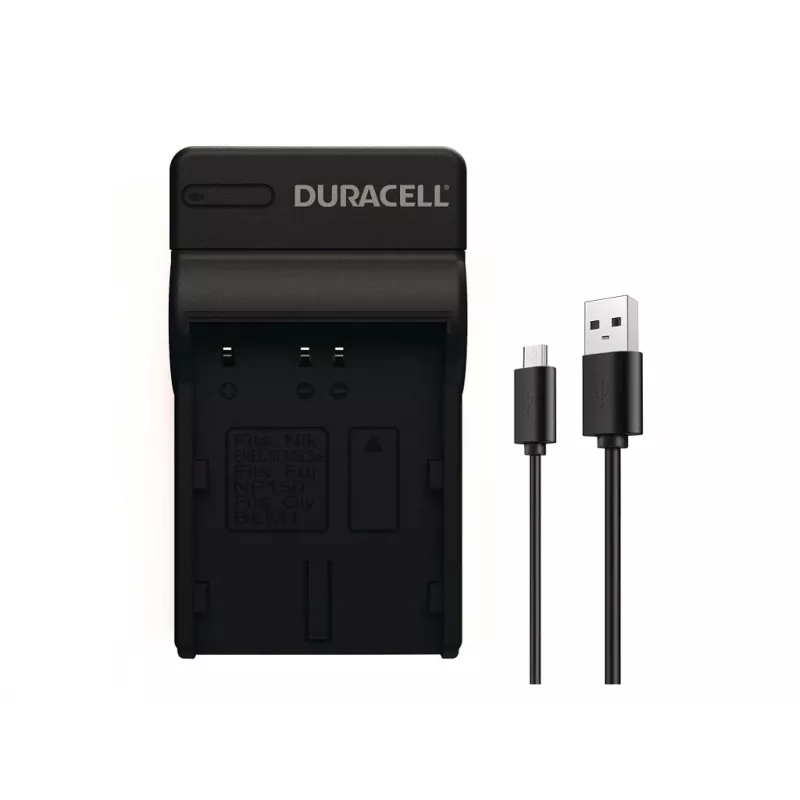 Duracell digitālās fotokameras akumulatora lādētājs, USB, iekštelpu akumulatora lādētājs, Nikon EN-EL3e, FujiFilm NP-150, melns, 5 V, 5 V