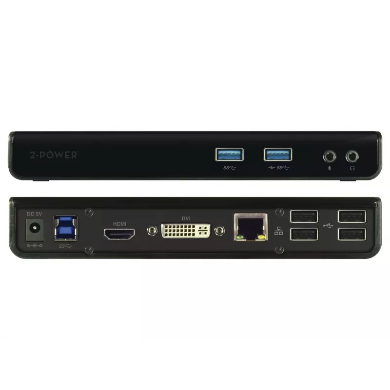 2-Power DOC0110A klēpjdatora dokstacija/porta replikators, vadu, USB 3.2 Gen 1 (3.1 Gen 1) Type-B, melns
