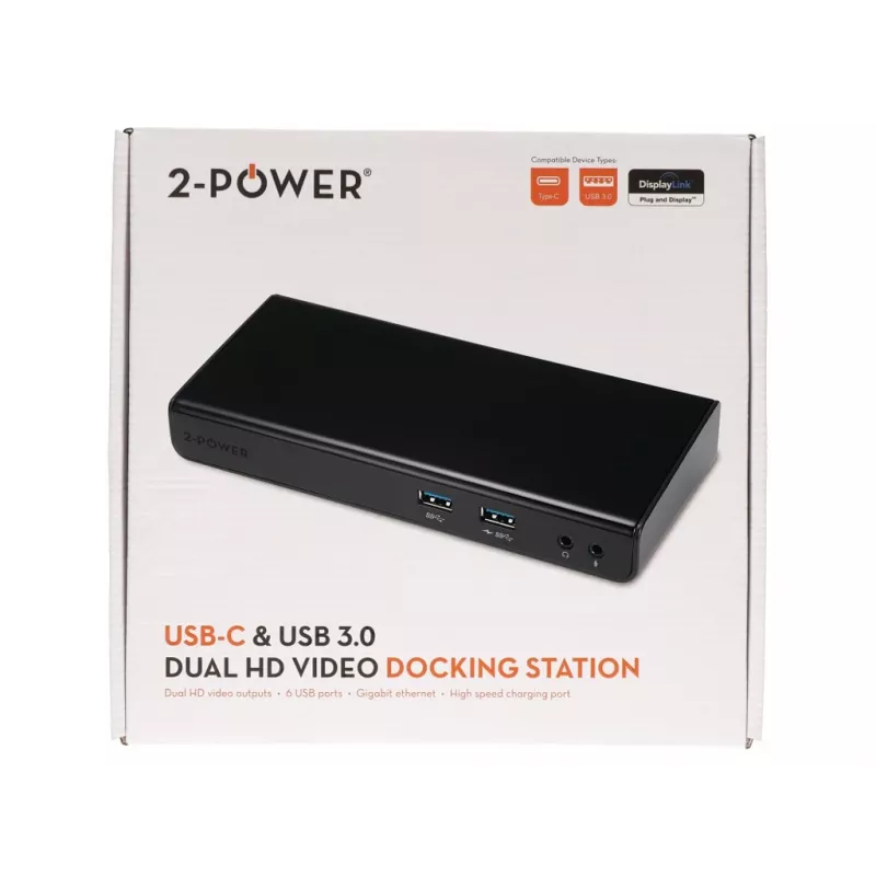 2-Power DOC0110A klēpjdatora dokstacija/porta replikators, vadu, USB 3.2 Gen 1 (3.1 Gen 1) Type-B, melns