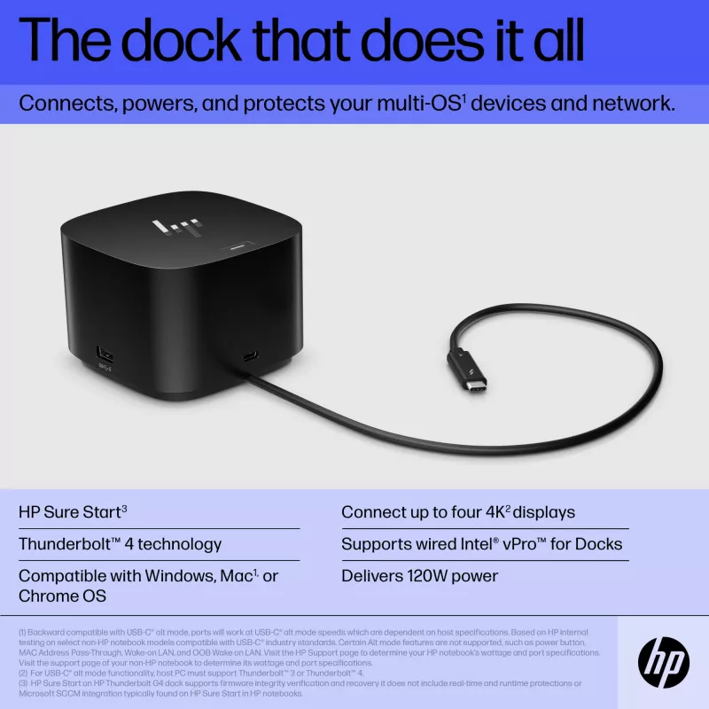 HP Thunderbolt Dock 120W G4, vadu, Thunderbolt 4, melna, Kensington, Ķīna, Taizeme, Taivāna, Bizness
