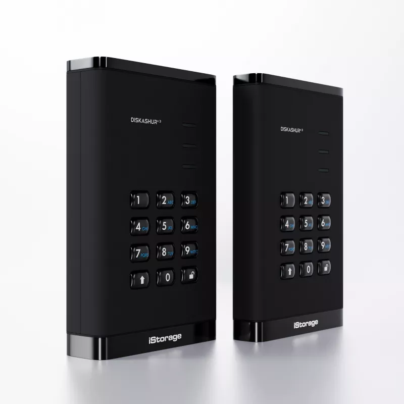 iStorage diskAshur³ 4 TB melns | Drošs pārnēsājams cietais disks | Atbilst FIPS 140-3 3. līmenim | Common Criteria EAL 5+ | PIN aizsargāts | AES-XTS 256 bitu aparatūras šifrēšana | Atbilst GDPR, TAA | Putekļu/ūdens izturīgs |