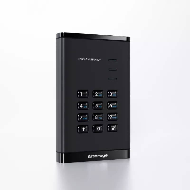 iStorage diskAshur PRO3 SSD 256 bitu 2 TB FIPS 140-3 3. līmenis, 2 TB, 2,5 collu, USB Type-A / USB Type-C, 3.2 Gen 1 (3.1 Gen 1), 448 MB/s, melns