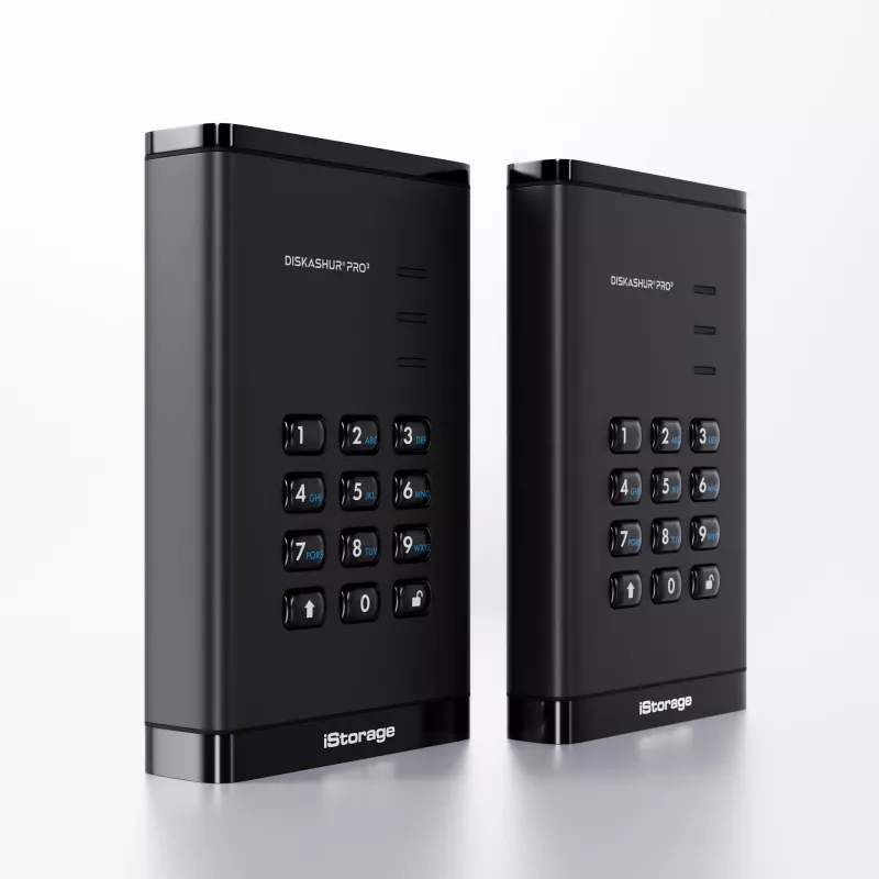 iStorage diskAshur PRO3 SSD 256 bitu 2 TB FIPS 140-3 3. līmenis, 2 TB, 2,5 collu, USB Type-A / USB Type-C, 3.2 Gen 1 (3.1 Gen 1), 448 MB/s, melns