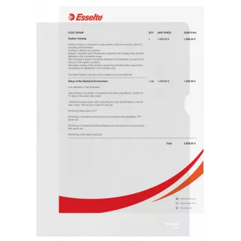 Esselte mape 120 my A4, A4, polivinilhlorīds (PVC), caurspīdīga, 220 mm, 307 mm, 1 mm