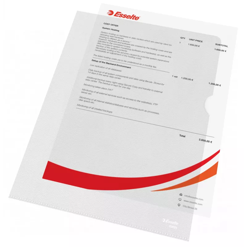 Esselte mape 120 my A4, A4, polivinilhlorīds (PVC), caurspīdīga, 220 mm, 307 mm, 1 mm