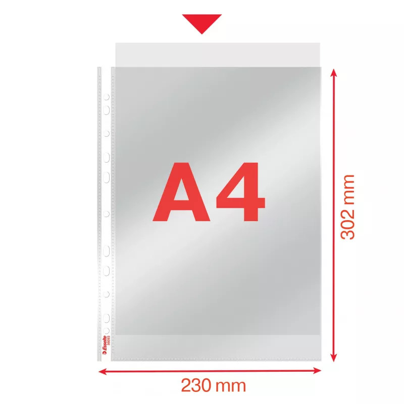 Esselte Pocket Heavy Duty 105my A4, 210 x 297 mm (A4), Caurspīdīga, Polipropilēns (PP), Augšā, 0.105 mm, 230 mm