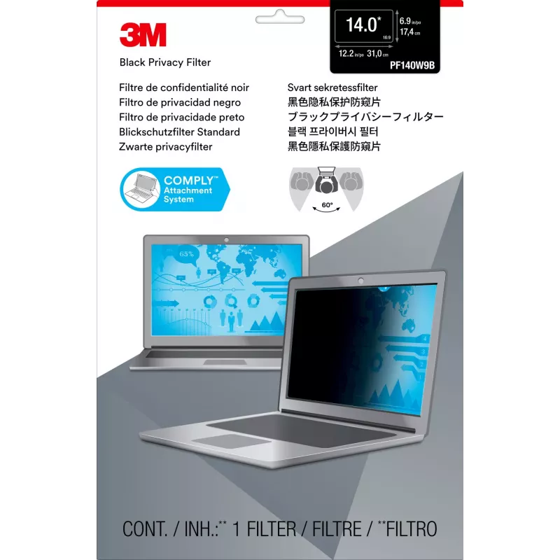 3M Privātuma filtrs 14 collu platekrāna klēpjdatoram, 35,6 cm (14 collas), 16:9, Klēpjdators, Bezrāmja displeja privātuma filtrs, Pretatspīduma