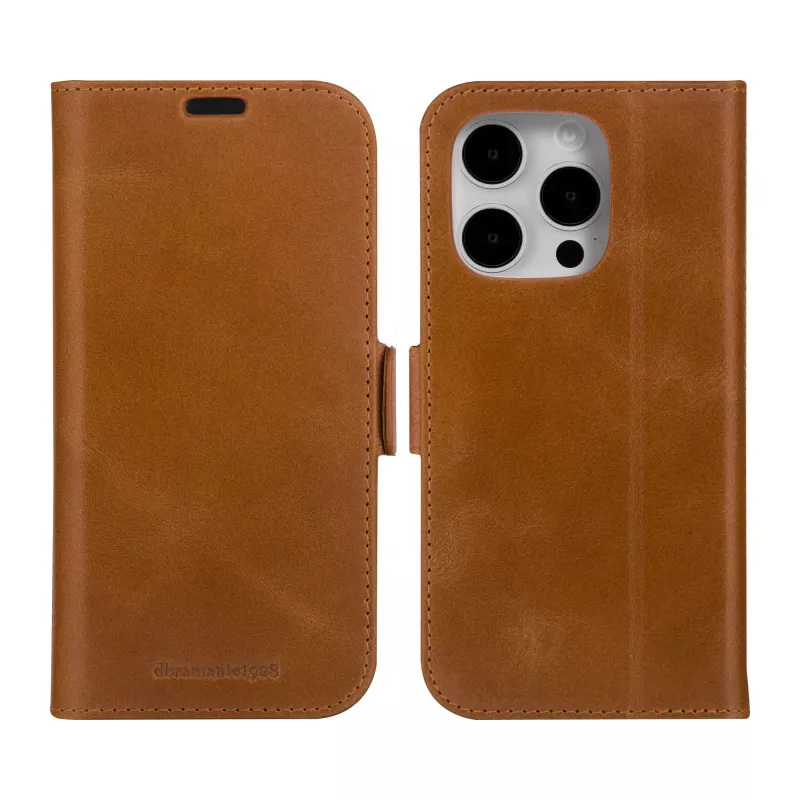 Folio telefona vāciņš dbramante1928 Copenhagen iPhone 15 Pro — Tan, 3 karšu kabatiņas, vienkrāsains brūns
