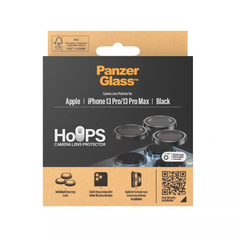 PanzerGlass Hoops kameras lēcas aizsargs iPhone 13 Pro un 13 Pro Max, melns, izturīgs pret skrāpējumiem