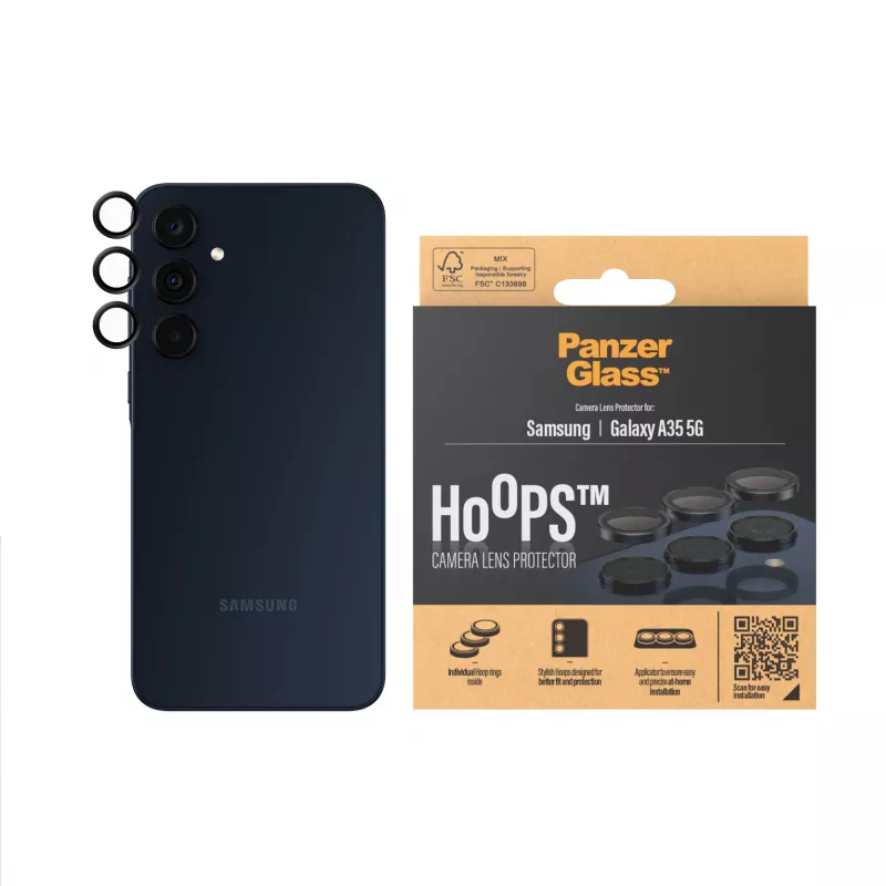 Kameras objektīva aizsargs PanzerGlass Hoops Samsung Galaxy A35 5G, rūdīts stikls, melns rāmis