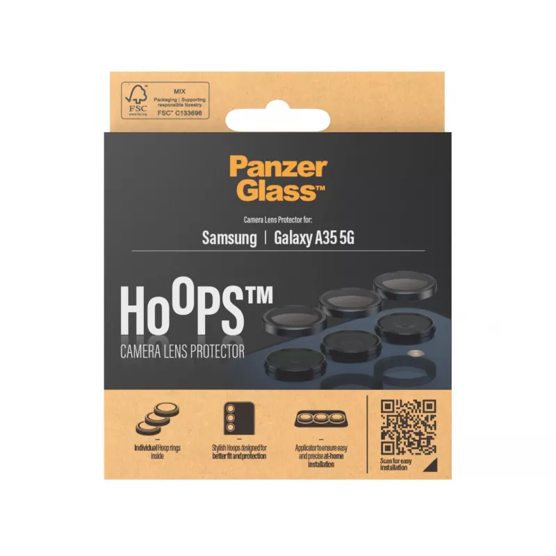 Kameras objektīva aizsargs PanzerGlass Hoops Samsung Galaxy A35 5G, rūdīts stikls, melns rāmis