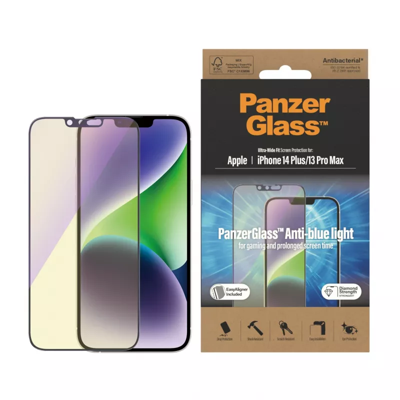 PanzerGlass® Pret zilās gaismas ekrāna aizsargs iPhone 14 Plus | 13 Pro Max | Īpaši plata pieguļoša ar EasyAligner