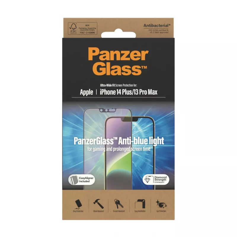 PanzerGlass® Pret zilās gaismas ekrāna aizsargs iPhone 14 Plus | 13 Pro Max | Īpaši plata pieguļoša ar EasyAligner
