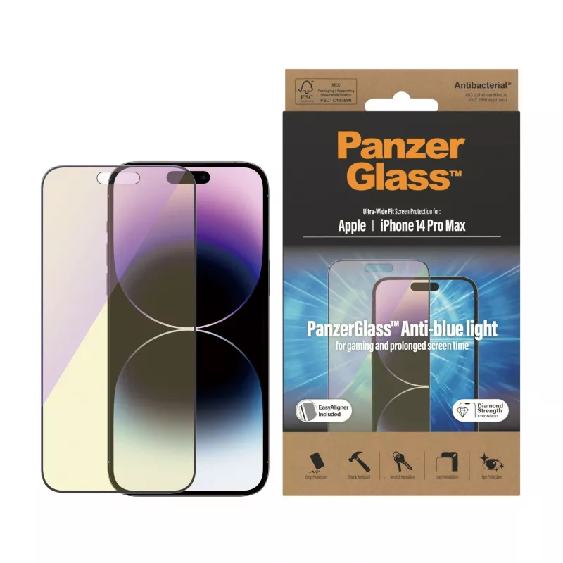PanzerGlass ® pretzilās gaismas ekrāna aizsargs iPhone 14 Pro Max | Īpaši plats piemērots ar EasyAligner