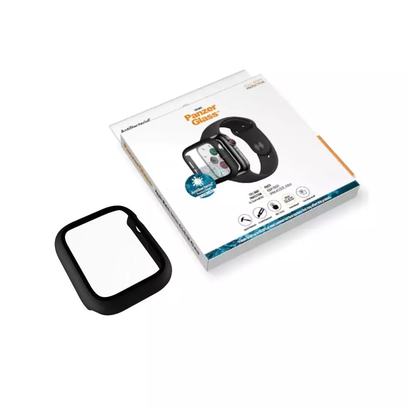 Ekrāna aizsargs PanzerGlass Full Body pulkstenim Apple Watch Series 4/5/6/SE 40mm — melns, 29.8×35.1×0.43 mm