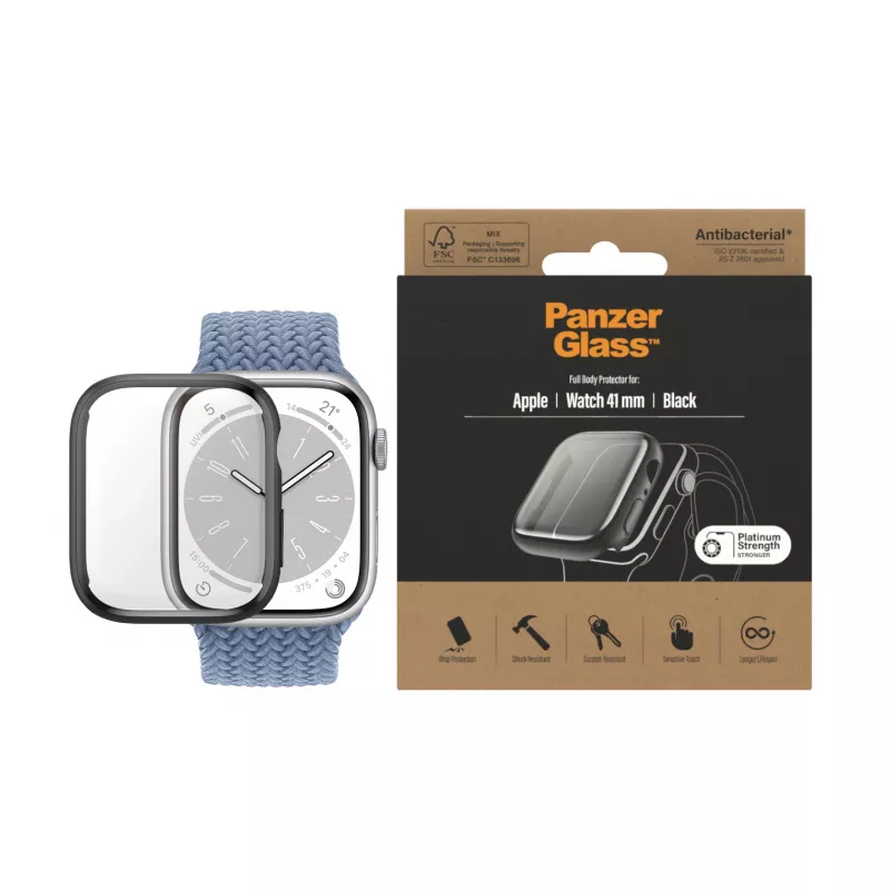 PanzerGlass ® Pilna korpusa futrālis Apple Watch Series 9 | 8 | 7 | 41mm | Melns