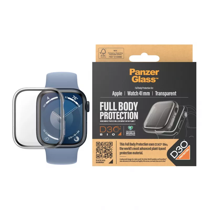 PanzerGlass ekrāna aizsargs pilna korpusa Apple Watch Series 9 41mm caurspīdīgs
