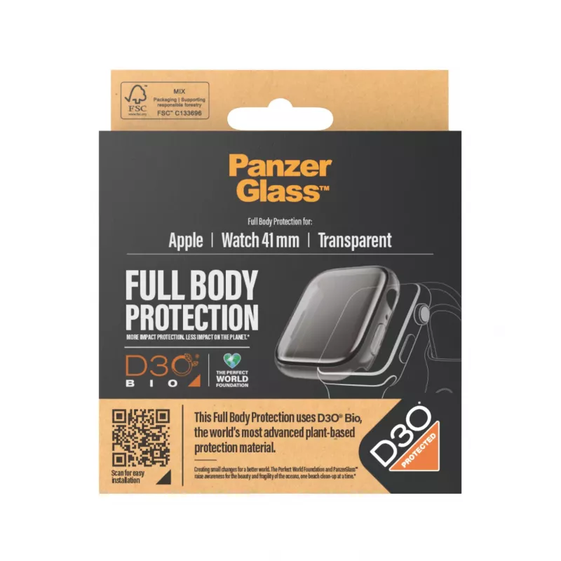 PanzerGlass ekrāna aizsargs pilna korpusa Apple Watch Series 9 41mm caurspīdīgs