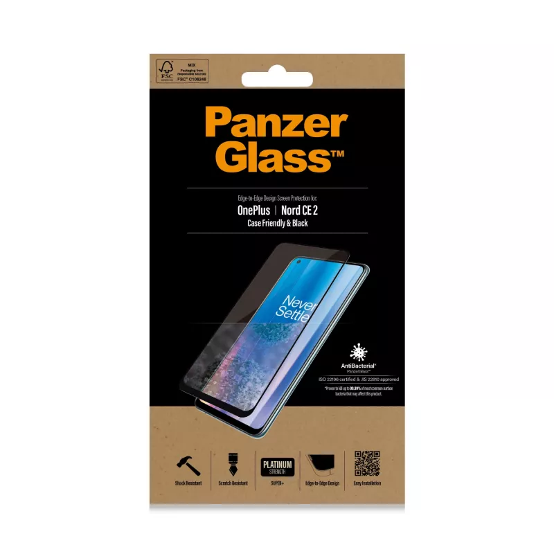 Ekrāna aizsargs PanzerGlass OnePlus Nord 2 CE Scratch Shock Anti-bacterial