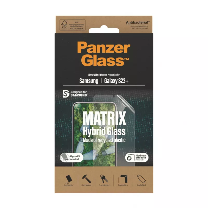 PanzerGlass ® ECO MATRIX ekrāna aizsargs Samsung Galaxy S23+ | Īpaši plata piegulēšana ar izlīdzināšanas komplektu