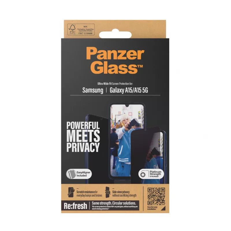 PanzerGlass ® privātuma ekrāna aizsargs Samsung Galaxy A15 | A15 5G | Īpaši plats piegulums ar EasyAligner