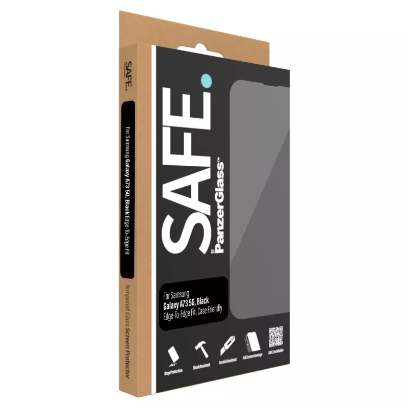 Ekrāna aizsargs PanzerGlass SAFE Samsung Galaxy A73 5G — rūdīts stikls, izturīgs pret skrāpējumiem un triecieniem, sausā uzklāšana, caurspīdīgs