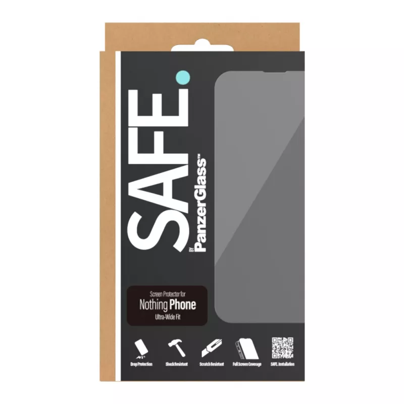 Ekrāna aizsargs PanzerGlass SAFE. priekš Nothing Phone — Ultra-Wide Fit, rūdīts stikls + PET, izturīgs pret skrāpējumiem un triecieniem, sausa uzklāšana