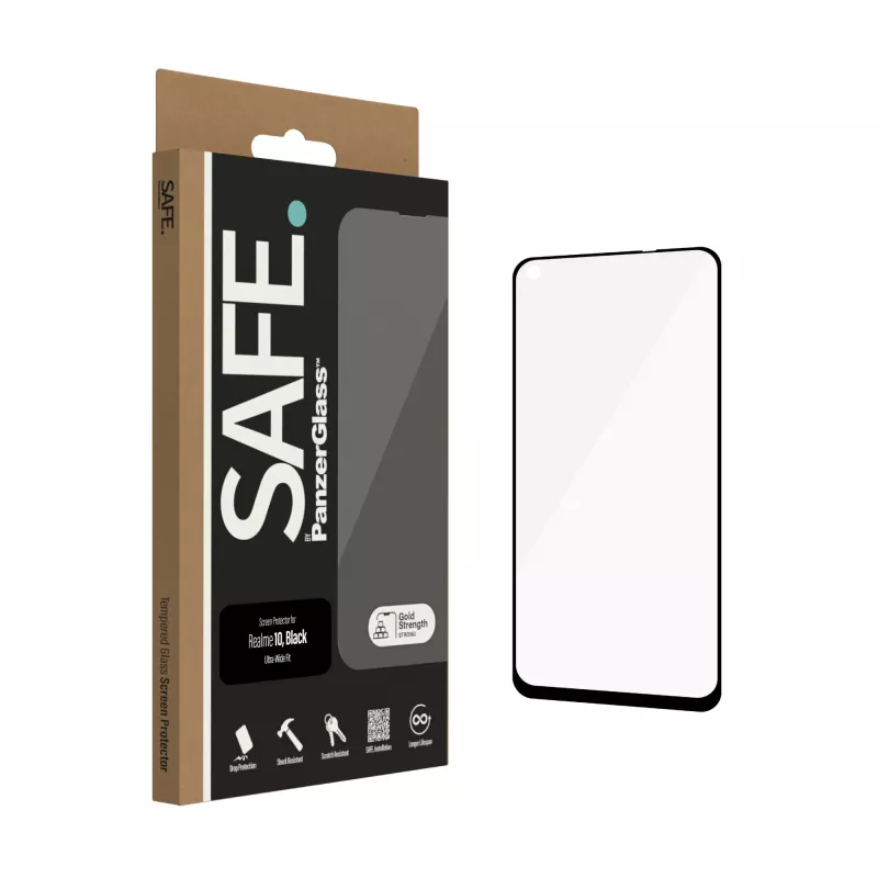 Rūdīta ekrāna aizsargplēve PanzerGlass SAFE Realme 10 — Ultra-Wide Fit, melna