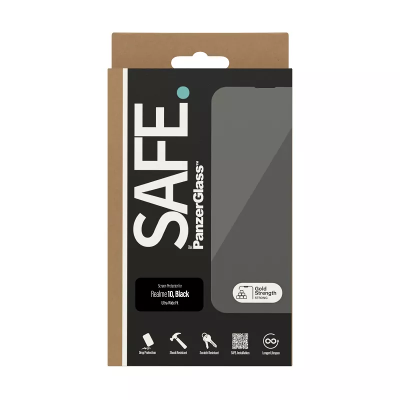 Rūdīta ekrāna aizsargplēve PanzerGlass SAFE Realme 10 — Ultra-Wide Fit, melna