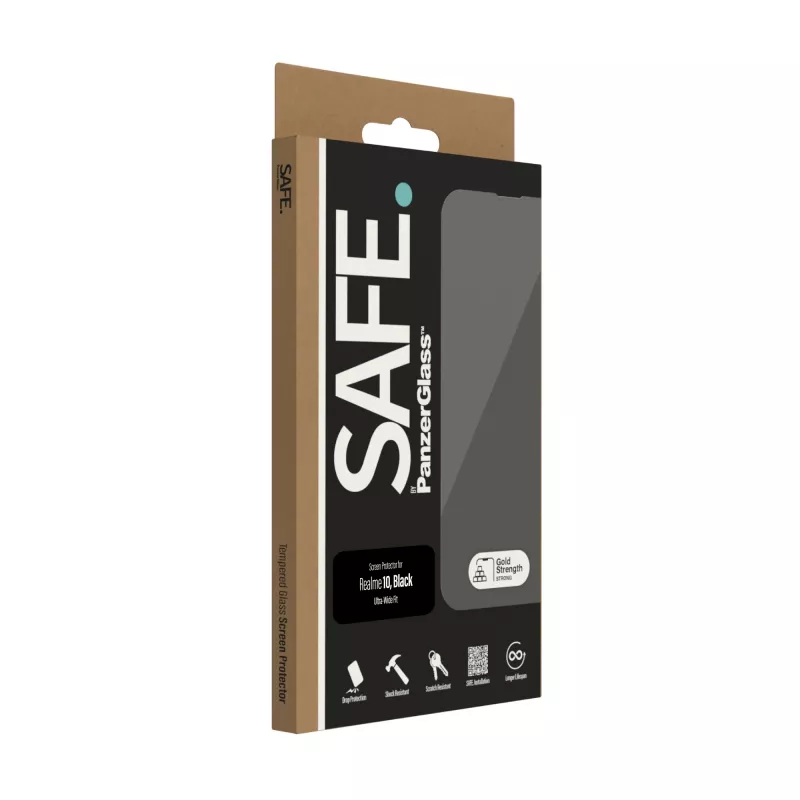 Rūdīta ekrāna aizsargplēve PanzerGlass SAFE Realme 10 — Ultra-Wide Fit, melna