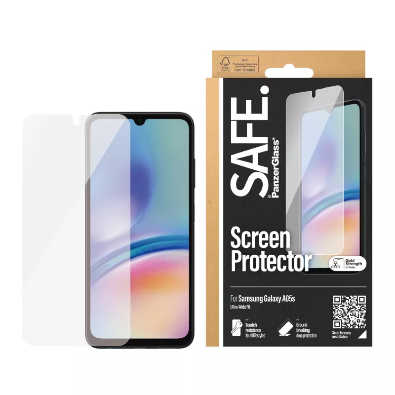 Ekrāna aizsargs PanzerGlass Samsung Galaxy A05s Ultra-Wide Fit PET pret skrāpējumiem un triecieniem izturīgs caurspīdīgs 1 gab.