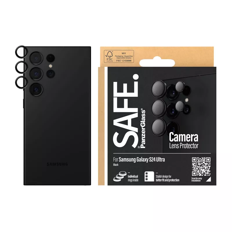 Kameras objektīva aizsargs PanzerGlass SAFE Samsung Galaxy S24 Ultra melns pret skrāpējumiem triecienizturīgs