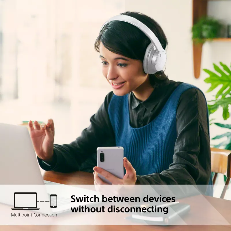 Sony WH-CH720 austiņas ar vadu un bezvadu savienojumu, galvas stīpa, zvani/mūzika, USB Type-C, Bluetooth, balts
