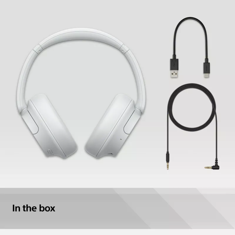 Sony WH-CH720 austiņas ar vadu un bezvadu savienojumu, galvas stīpa, zvani/mūzika, USB Type-C, Bluetooth, balts
