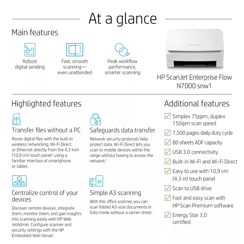 HP ScanJet Enterprise Flow N7000 snw1 lokšņu padeves skeneris 600 x 600 DPI