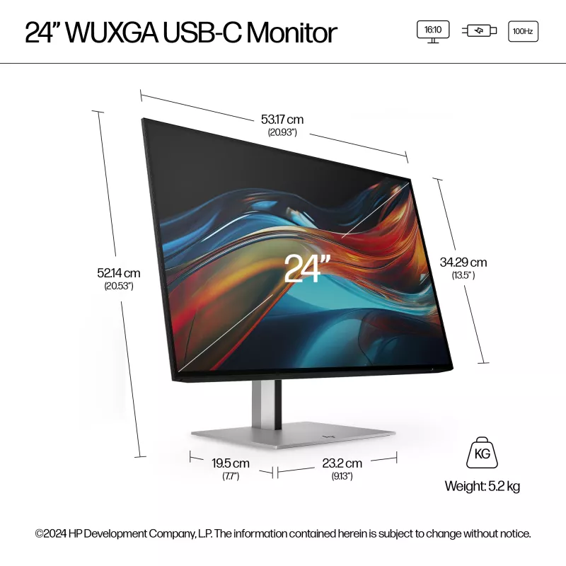 HP Series 7 Pro 24 collu WUXGA USB-C monitors - 724pu, bez PVC