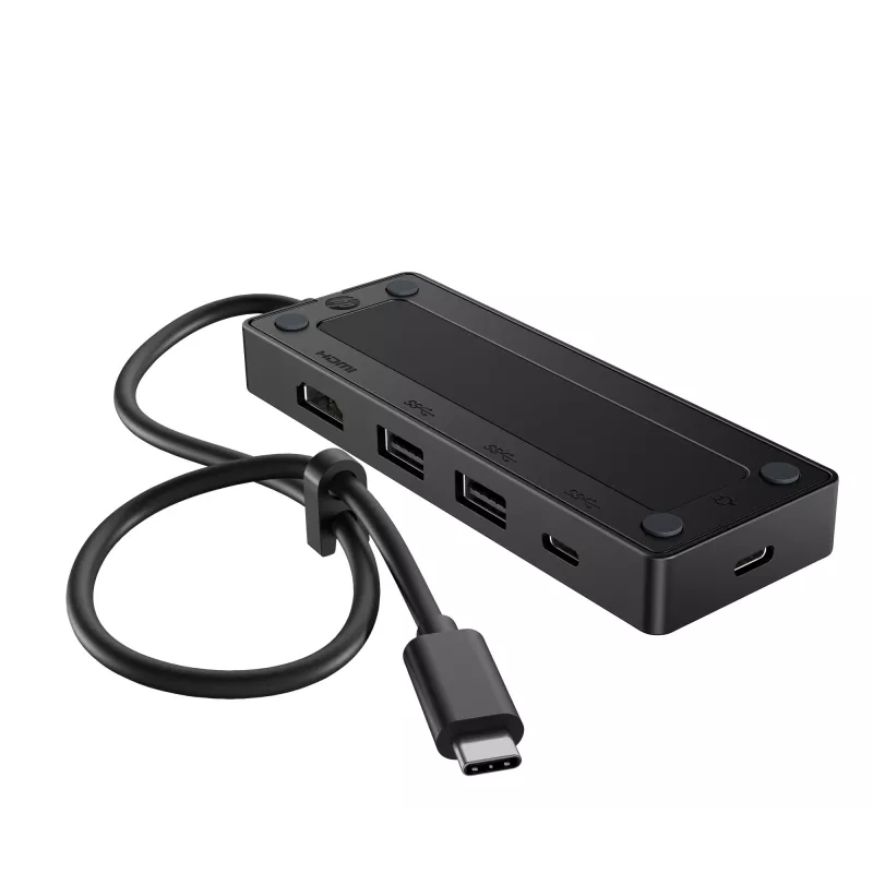 USB-C Travel Hub G3 — HP, USB 3.2 Gen 2 Type-C resursdators, HDMI, USB-A, strāvas padeve līdz 65 W, 116×41.9×14.5 mm