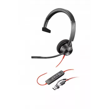 HP Poly Melnswire 3310 Microsoft Teams sertificēta austiņa +USB-C/A adapteris TAA