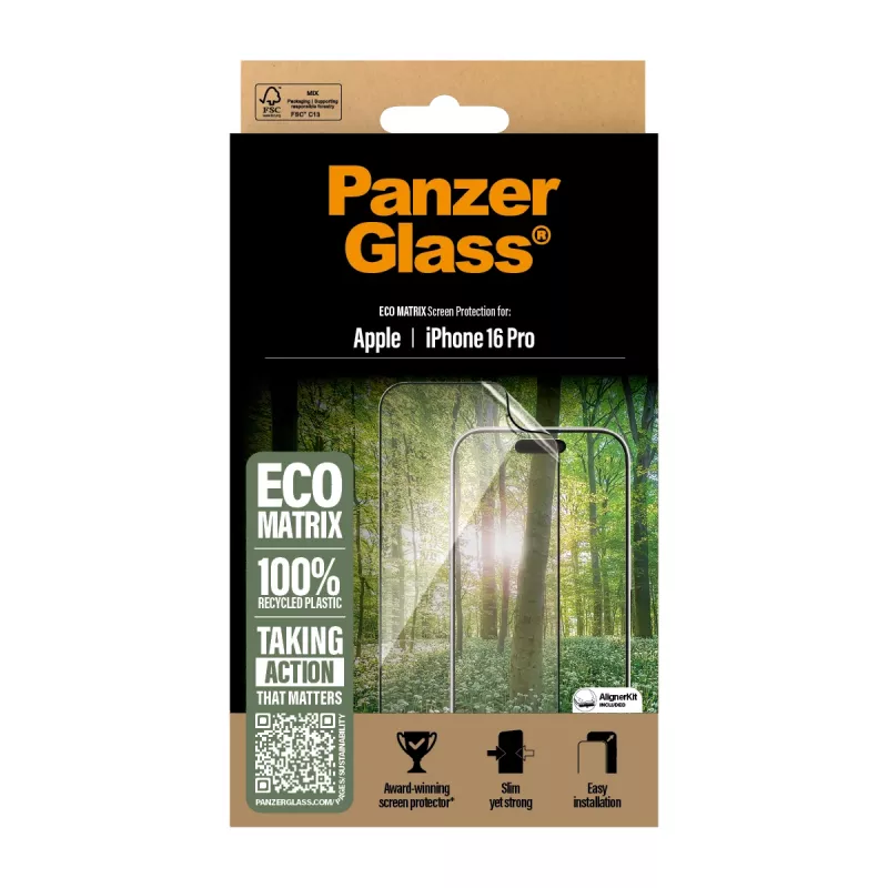 PanzerGlass ® ECO MATRIX ekrāna aizsargs iPhone 16 Pro | īpaši plata piegulšanās