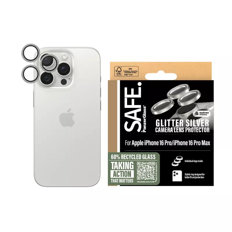 PanzerGlass SAFE. by ® Kameras objektīva aizsargs Glitter Silver iPhone 16 Pro | 16 Pro Max