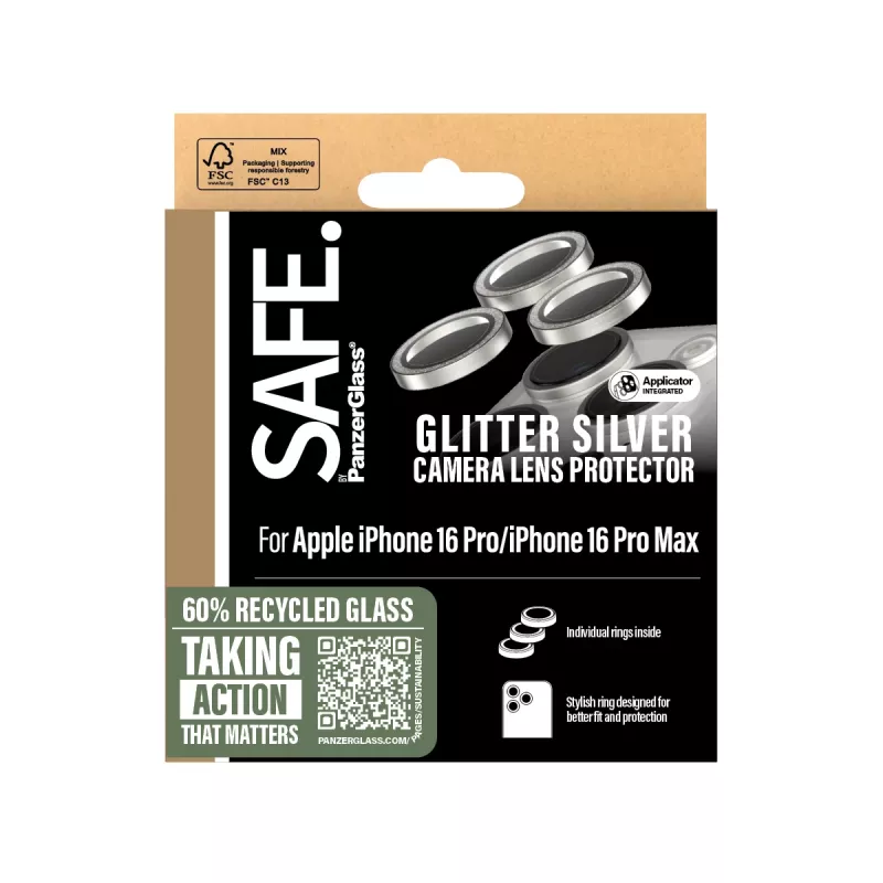PanzerGlass SAFE. by ® Kameras objektīva aizsargs Glitter Silver iPhone 16 Pro | 16 Pro Max