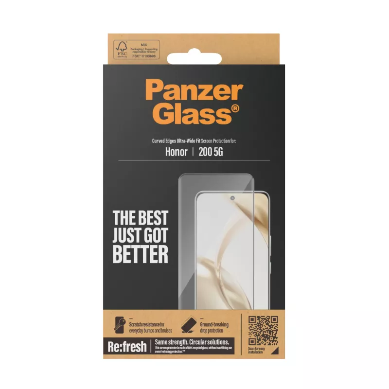 PanzerGlass ekrāna aizsargs Honor 200 5G Ultra-Wide Fit izturīgs pret skrāpējumiem un triecieniem