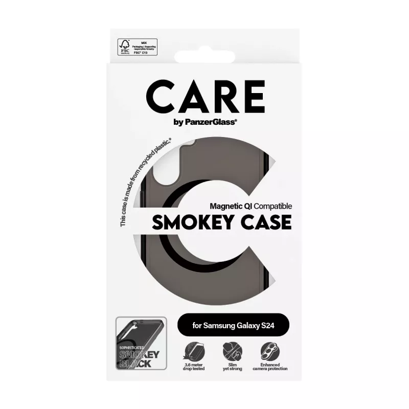 PanzerGlass CARE™ by ® Urban Combat Case Smokey w. Melns Qi Saderīga Samsung Galaxy S24