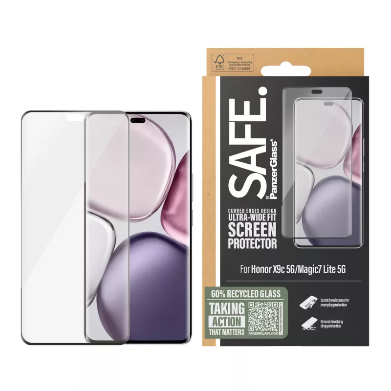 PanzerGlass SAFE. by ® ekrāna aizsargs ar melnu rāmi Honor X9c 5G | Magic7 Lite 5G | Ultra-Wide Fit