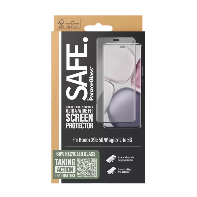 PanzerGlass SAFE. by ® ekrāna aizsargs ar melnu rāmi Honor X9c 5G | Magic7 Lite 5G | Ultra-Wide Fit