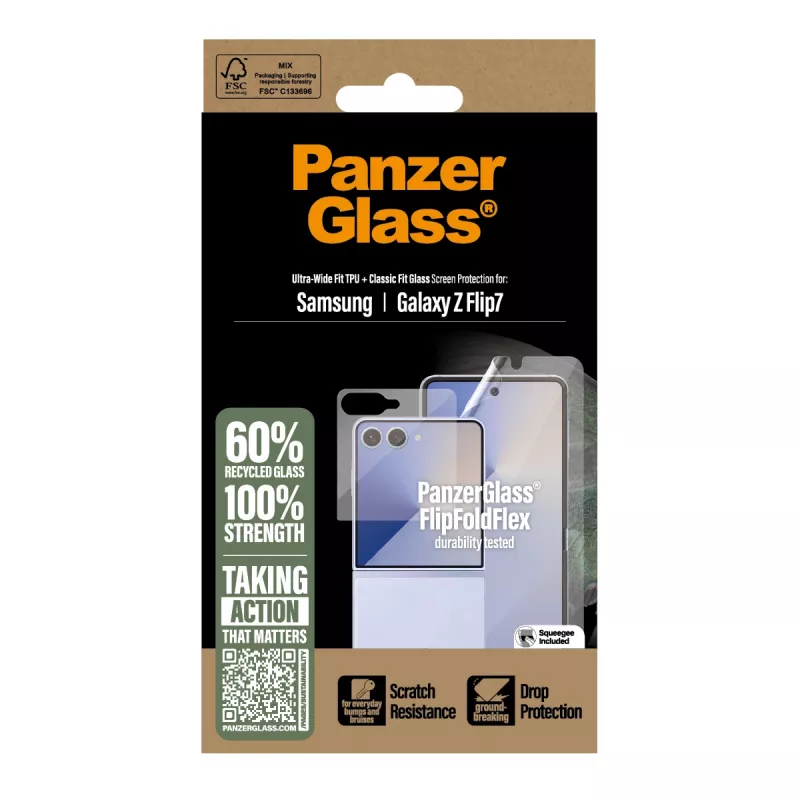 PanzerGlass Protective Set FlipFoldFlex 2-in-1 Classic Fit stikls + īpaši plata TPU plēve Samsung