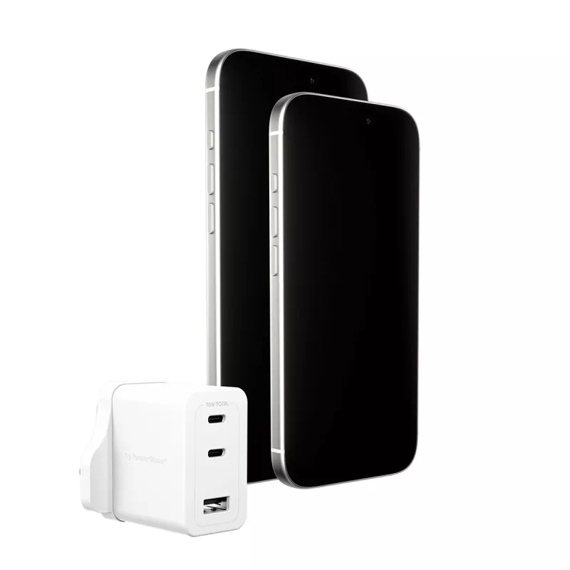 PanzerGlass empower™ by ® Turbo 70W Multiple Charger incl. 2 x USB-C + USB-A | UK Plug | Silver balta