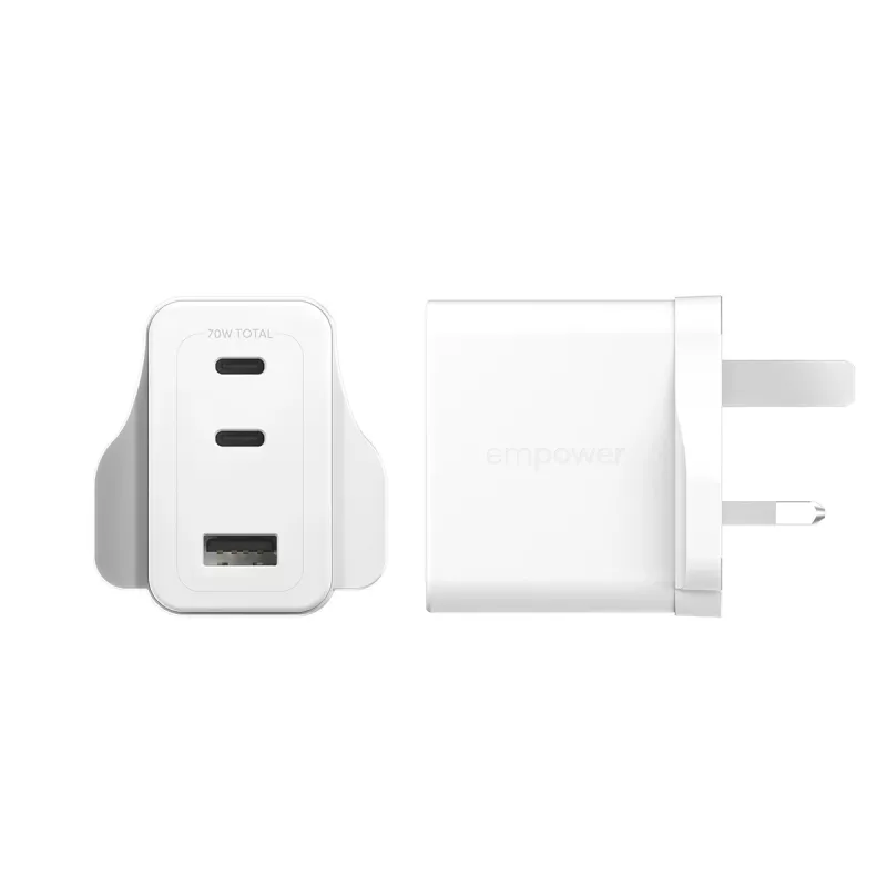 PanzerGlass empower™ by ® Turbo 70W Multiple Charger incl. 2 x USB-C + USB-A | UK Plug | Silver balta